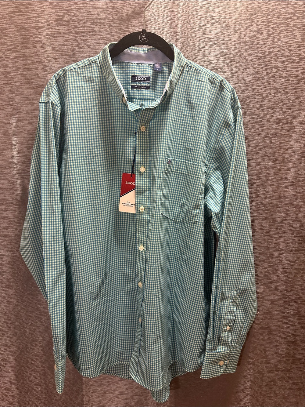 Izod Men's Teal Green Gingham Button-Down Shirt